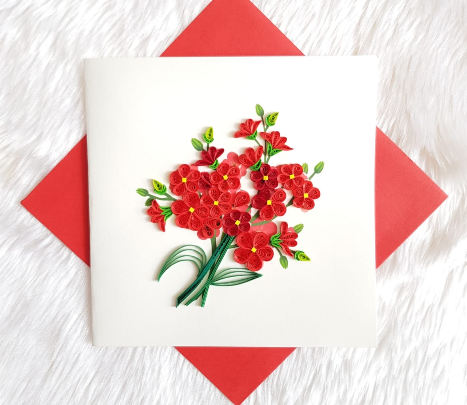 Cluster of Red Quilling Flowers Q7427