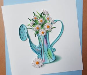 White Daisies in Watering Can Quilling Q7465