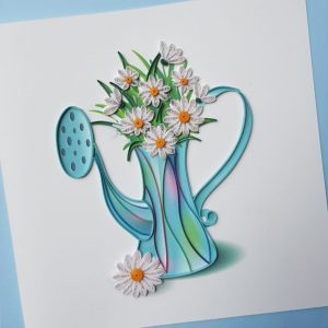 White Daisies in Watering Can Quilling Q7465