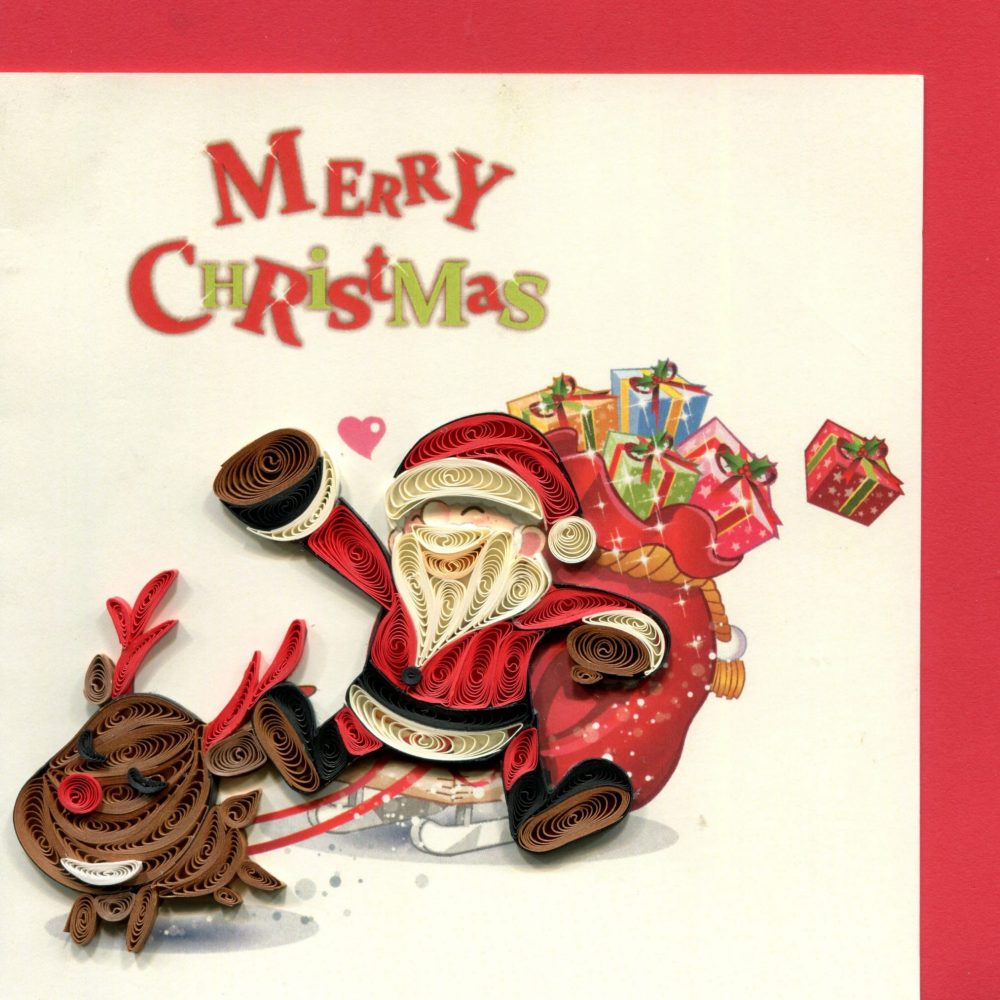 Santa and Ruddolf delivering presents Q7151